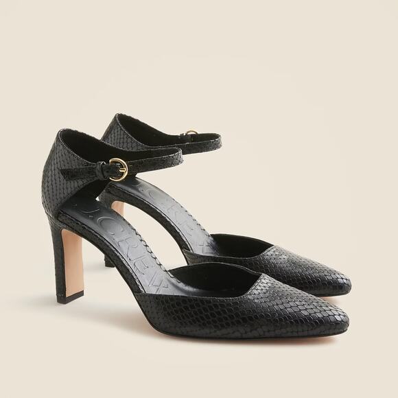 J. CREW Made In Spain Jules Pumps in Snake Embossed Leather Black Sz 7 - Picture 1 of 6